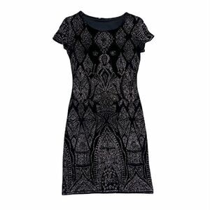 Jump Apparel Y2K Black Short Sleeve Rainbow Glitter Stretch Bodycon Dress Small